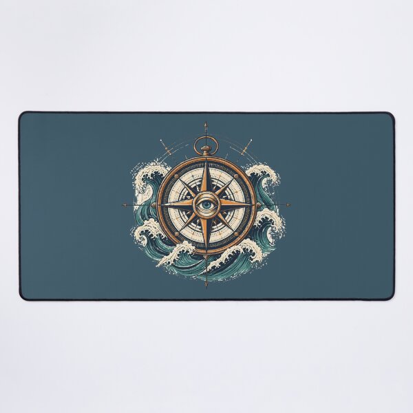 Item preview, Vintage Nautical Compass and Ocean Waves Graphic designed and sold by Supertango.