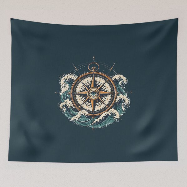 Item preview, Vintage Nautical Compass and Ocean Waves Graphic designed and sold by Supertango.