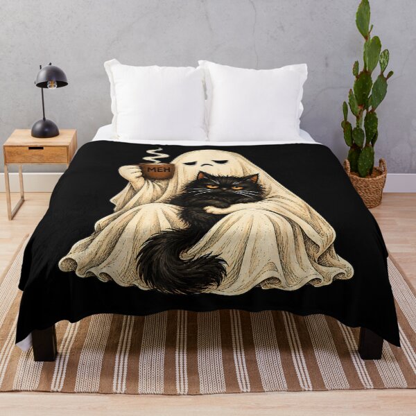 Item preview, Grumpy Ghost Black Cat Coffee Vintage Halloween Men Women designed and sold by alice12S56.