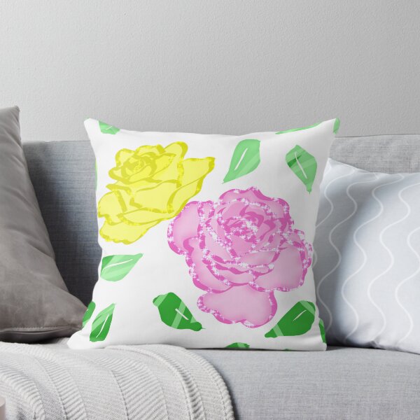 Item preview, Pink Yellow Roses Green Leaves Pattern designed and sold by MigWhimsy.