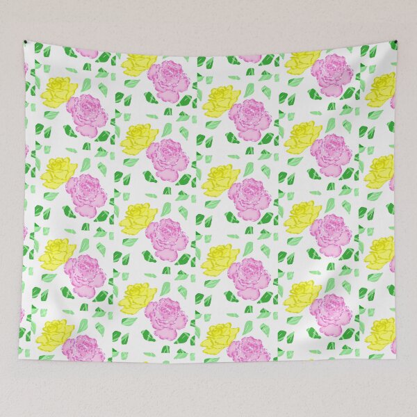 Item preview, Pink Yellow Roses Green Leaves Pattern designed and sold by MigWhimsy.