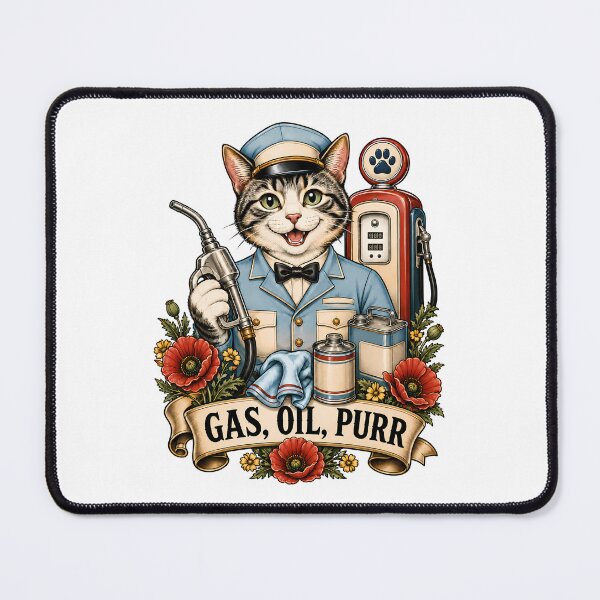 Item preview, Gas Oil Purr Gas Station Cat Art designed and sold by Old's Cool Cat Studio.