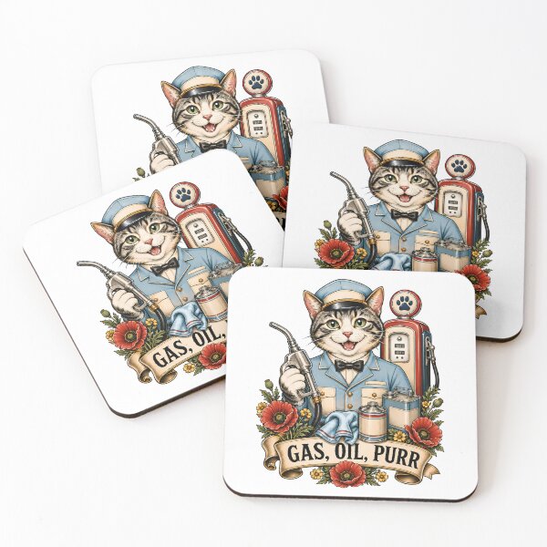 Item preview, Gas Oil Purr Gas Station Cat Art designed and sold by Old's Cool Cat Studio.