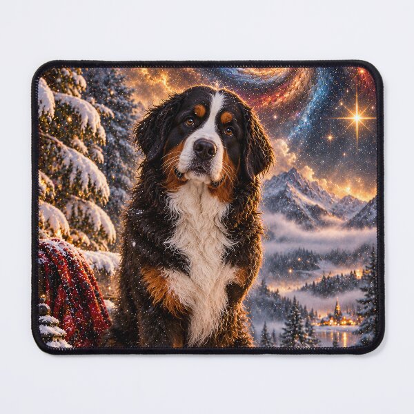 Item preview, Three-legged Bernese Mountain Dog in the snow under a galaxy sky designed and sold by knuppify.
