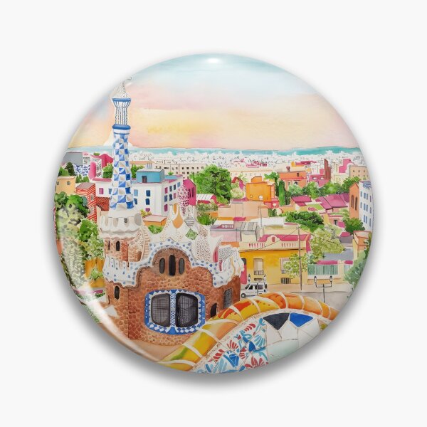 Item preview, Park Guell Barcelona Watercolor Print – Spain Wall Art designed and sold by POSTERIOCREW.