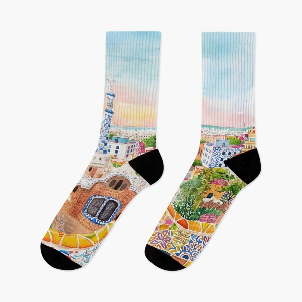 Item preview, Park Guell Barcelona Watercolor Print – Spain Wall Art designed and sold by POSTERIOCREW.