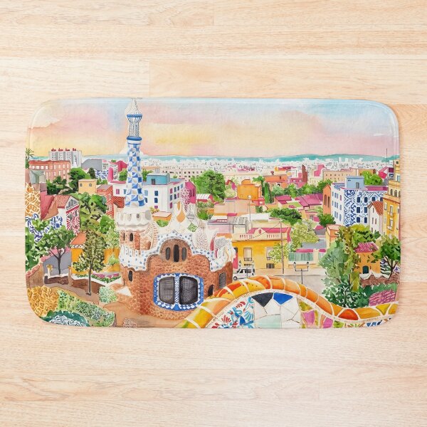 Item preview, Park Guell Barcelona Watercolor Print – Spain Wall Art designed and sold by POSTERIOCREW.