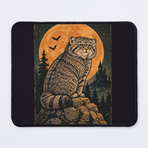 Item preview, A spooky Halloween atmosphere featuring a Pallas's cat and a full moon. designed and sold by Thegoldenline.