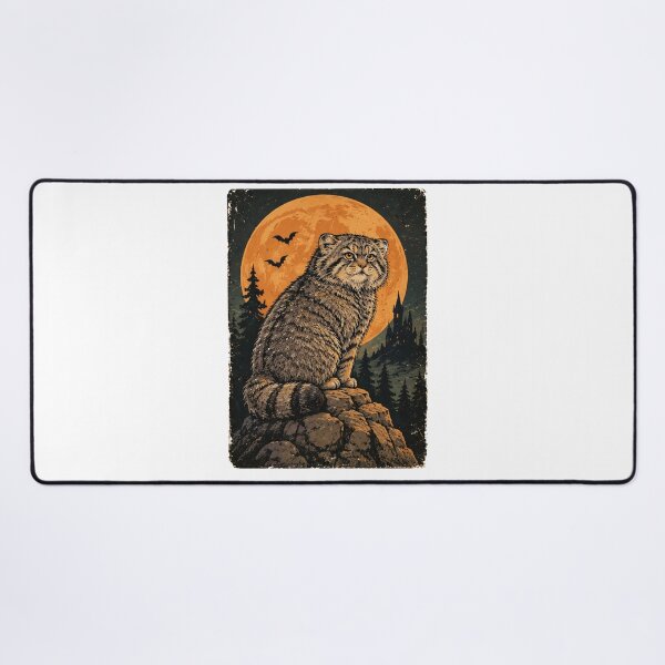 Item preview, A spooky Halloween atmosphere featuring a Pallas's cat and a full moon. designed and sold by Thegoldenline.