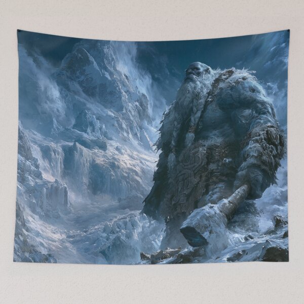 Item preview, A colossal Frost Giant standing upon a vast frozen mountain plateau, Fantasy & Mythological Creatures designed and sold by CDC40.