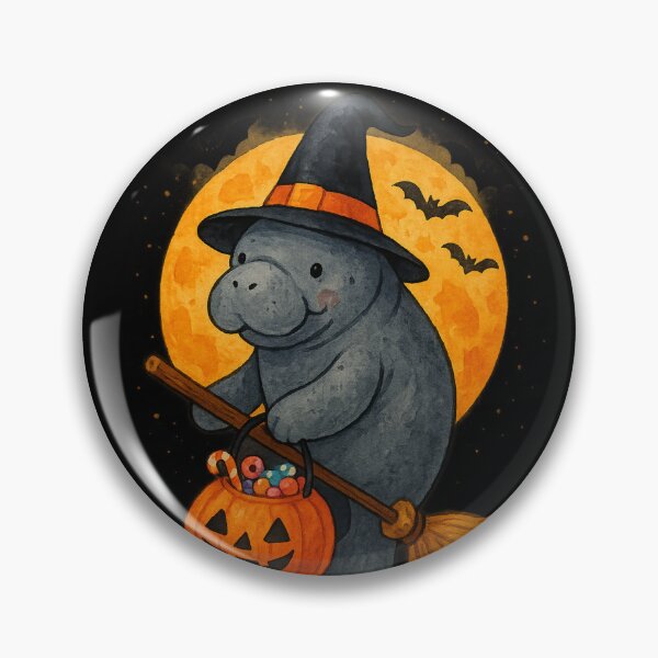 Item preview, Manatee Witch Broom Pumpkin Bucket Dark Gray designed and sold by DoArtITa.