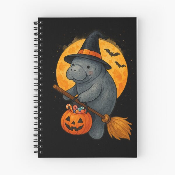 Item preview, Manatee Witch Broom Pumpkin Bucket Dark Gray designed and sold by DoArtITa.