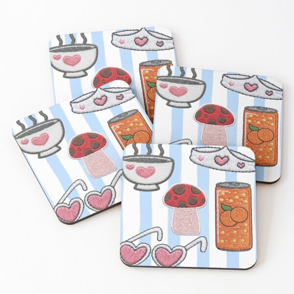 Item preview, Embroidered Patches Aesthetic Sticker Sheet – Cute Cottagecore, Heart Sunglasses & Soda Can Art designed and sold by okeokebye.