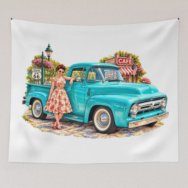 Item preview, Turquoise Dreams & Open Roads — Vintage Route 66 Pickup designed and sold by Russell Thorne.