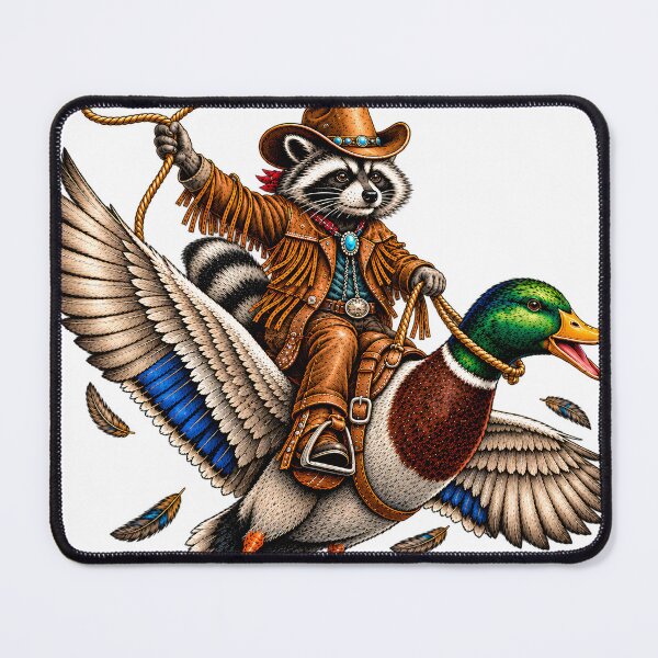 Item preview, Cowboy Raccoon Riding Mallard Duck Design Funny Western Farmhouse Rustic Country Cowgirl designed and sold by VGAfanatic.