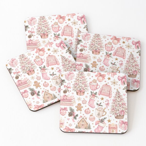 Item preview, Pink Christmas Aesthetic Pattern – Elegant Pink Bows & Christmas Decorations designed and sold by DreamPixelPrint.