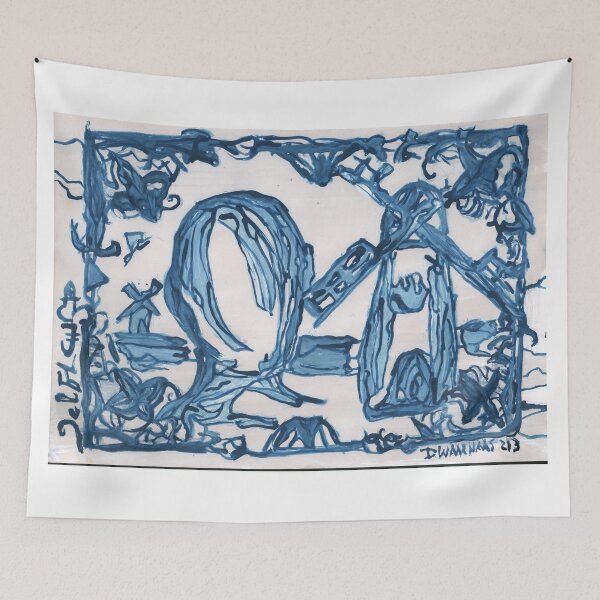 Item preview, Delft Blue Windmill Tile Expressive Dutch Art Painting designed and sold by Dwaalhaas.com.