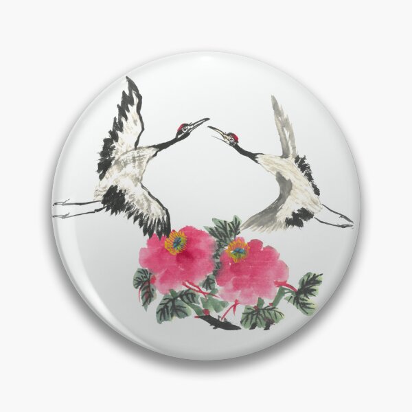 Item preview, Dancing Cranes and Peonies | East Asian Brush Art Print designed and sold by HiddenJadeArtStudio.