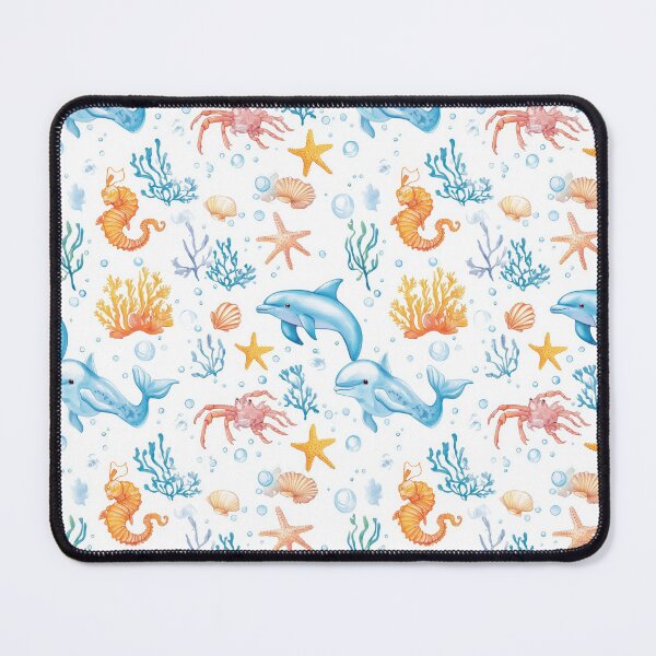 Item preview, Seamless coral reef pattern showcasing diverse marine creature designed and sold by MiraCleAI.