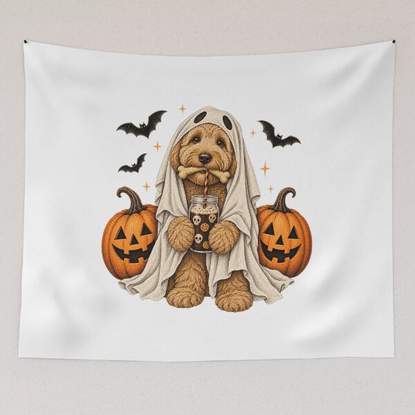 Item preview, Goldendoodle Ghost and Boba Cute Halloween Dog Humor T-Shirt – Goldendoodle Lover Gift, Halloween Dog Graphic Tee designed and sold by Trendably.