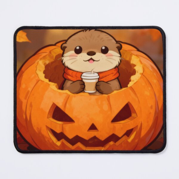 Item preview, Cozy Sea Otter in Jack-O'-Lantern with Coffee designed and sold by Otterbean.
