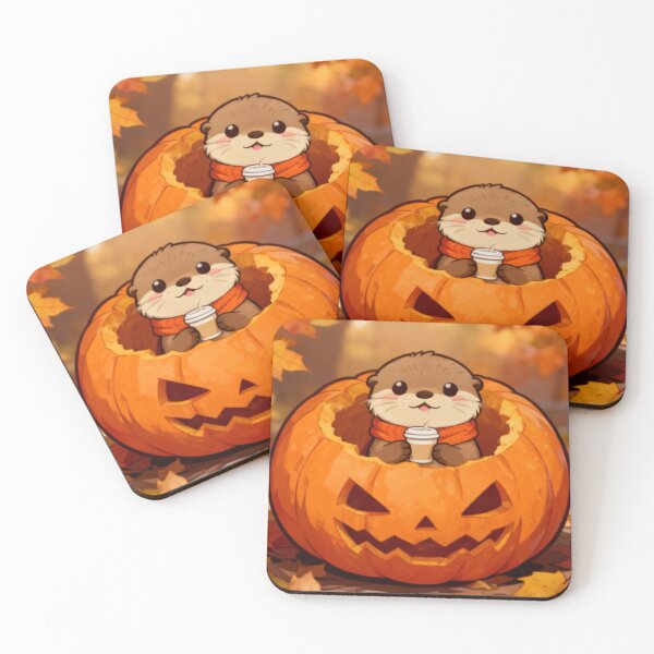 Item preview, Cozy Sea Otter in Jack-O'-Lantern with Coffee  designed and sold by Otterbean.