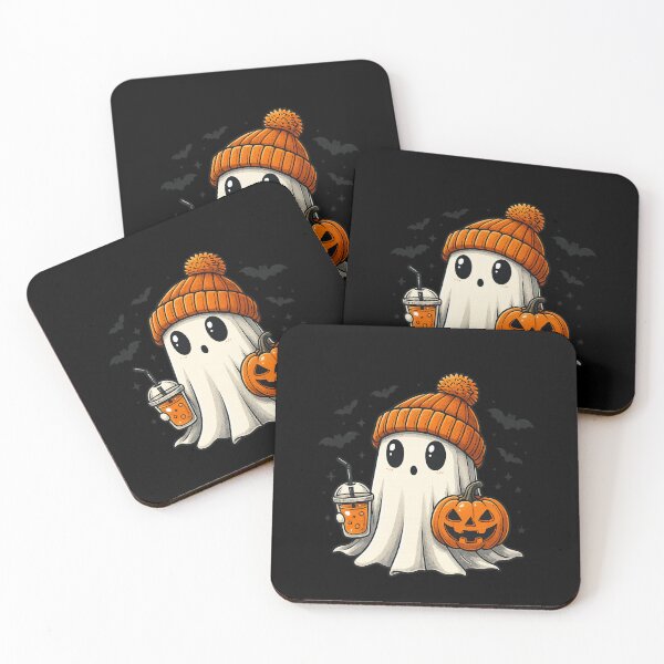 Item preview, Cute Ghost Orange Beanie Coffee and Pumpkin Bucket designed and sold by DoArtITa.