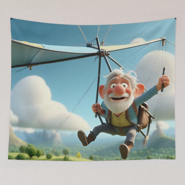 Item preview, Old Fart flying a hang glider designed and sold by Colin Bentham.
