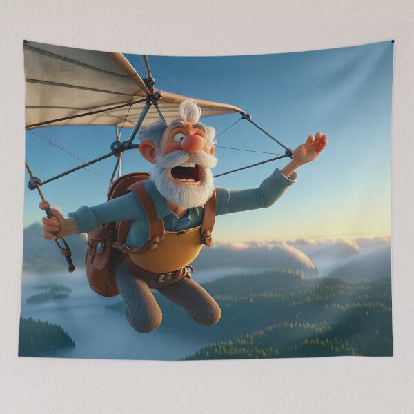 Item preview, Old Fart flying a hang glider designed and sold by Colin Bentham.