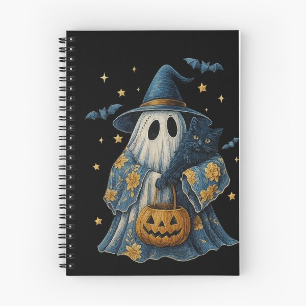 Item preview, Ghost Wizard Blue Floral Robe Black Cat and Pumpkin designed and sold by DoArtITa.