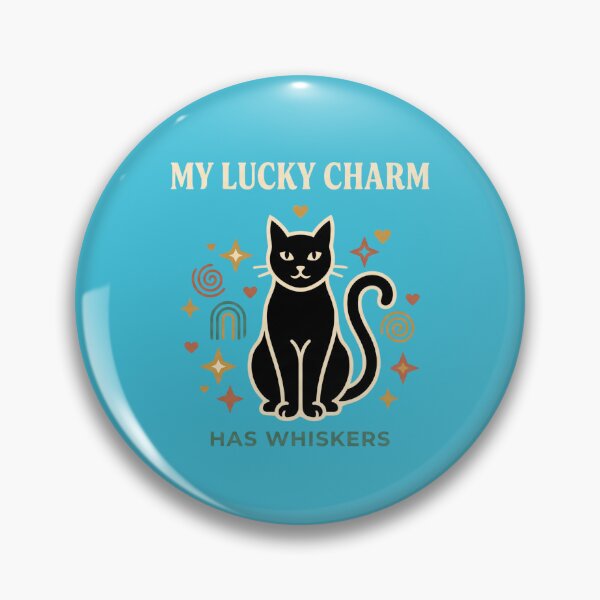 Item preview, Modern folk art black cat graphic with my lucky charm has whiskers text and symbols designed and sold by BiniClicks.