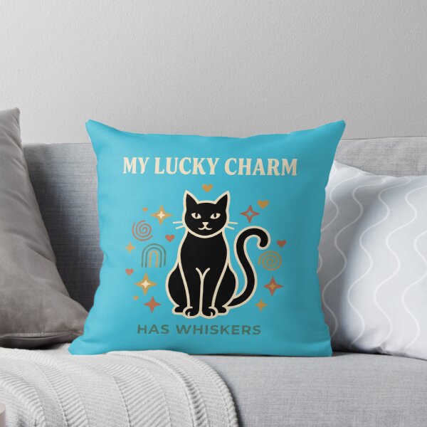 Item preview, Modern folk art black cat graphic with my lucky charm has whiskers text and symbols designed and sold by BiniClicks.