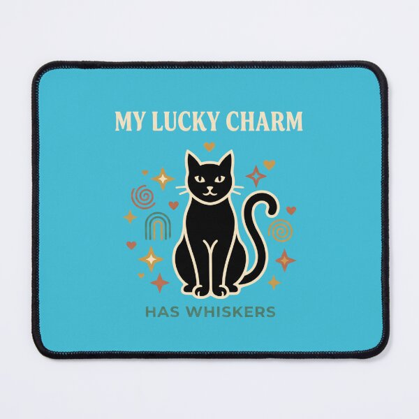 Item preview, Modern folk art black cat graphic with my lucky charm has whiskers text and symbols designed and sold by BiniClicks.