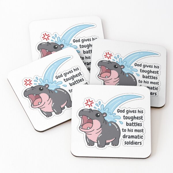 Item preview, God Gives His Toughest Battles Dramatic Soldiers Moo Deng Hippo Funny Sarcastic Meme designed and sold by raedattia.