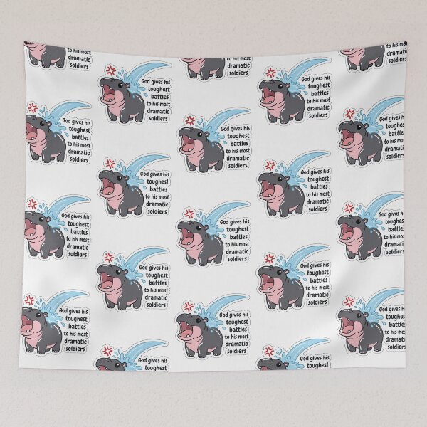 Item preview, God Gives His Toughest Battles Dramatic Soldiers Moo Deng Hippo Funny Sarcastic Meme designed and sold by raedattia.