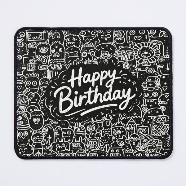 Item preview, Happy Birthday Center - Excited Doodle Monsters Circle Black White designed and sold by Vivid Pixel Studio.
