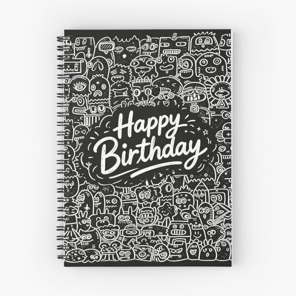 Item preview, Happy Birthday Center - Excited Doodle Monsters Circle Black White designed and sold by Vivid Pixel Studio.