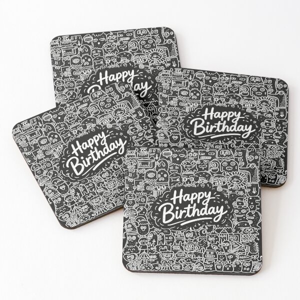 Item preview, Happy Birthday Center - Excited Doodle Monsters Circle Black White designed and sold by Vivid Pixel Studio.