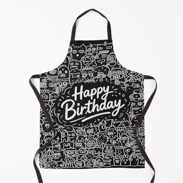 Item preview, Happy Birthday Center - Excited Doodle Monsters Circle Black White designed and sold by Vivid Pixel Studio.