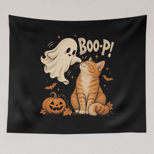 Item preview, Boo-P Ghost Orange Tabby Cat Nose Boop Halloween T-Shirt – Cute Tabby Cat Gift, Halloween Cat Graphic Tee designed and sold by Trendably.