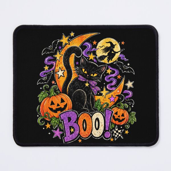 Item preview, Vintage Black Cat Crescent Moon Halloween Boo Graphic designed and sold by hamadacolonel.