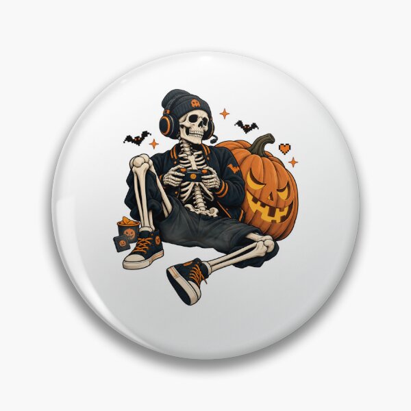 Item preview, Gaming Skeleton Brings Spooky Halloween Pumpkin Night Energy designed and sold by FreshVibe Prints.