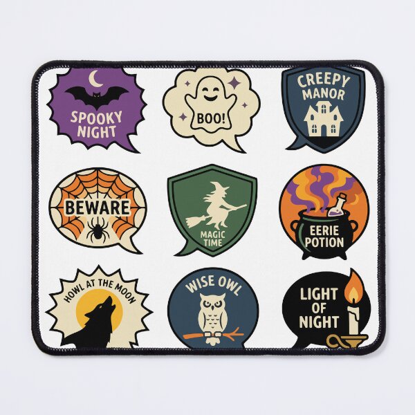 Item preview, Halloween Speech Bubbles Set with Quotes Happy Halloween, Spooky Night, Boo, Creepy Manor, and Ghost Town Isolated on White designed and sold by YasminTaha.