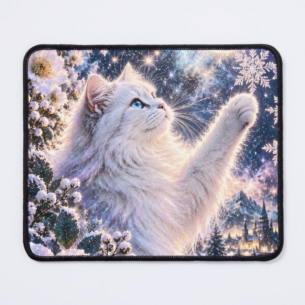 Item preview, White cat reaches for galaxy stars designed and sold by knuppify.