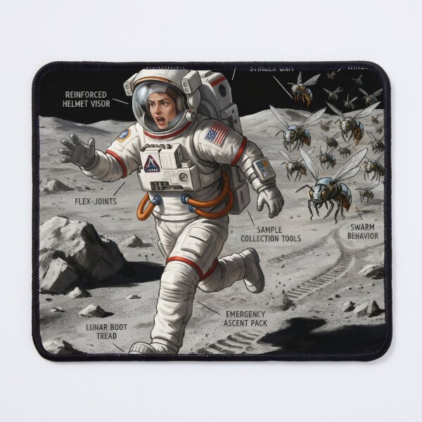 Item preview, NASA astronaut runs from bees on the moon designed and sold by WiseBow.