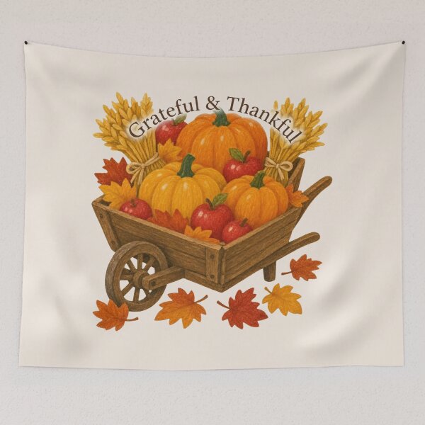 Item preview, Grateful and Thankful Autumn Harvest Pumpkin Wheelbarrow designed and sold by Little-Miracle.