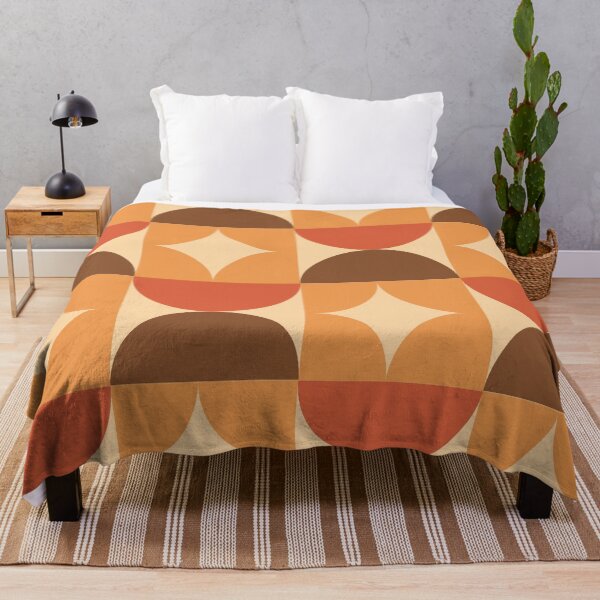 Item preview, Mid Century retro starbursts with half circles in burnt orange, brown and cream designed and sold by Yasminepatterns .