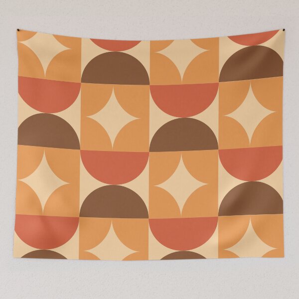 Item preview, Mid Century retro starbursts with half circles in burnt orange, brown and cream designed and sold by Yasminepatterns .