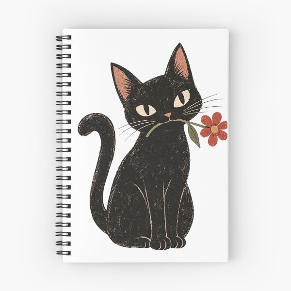 Item preview, Retro Black Cat with a Flower designed and sold by Glottopia.