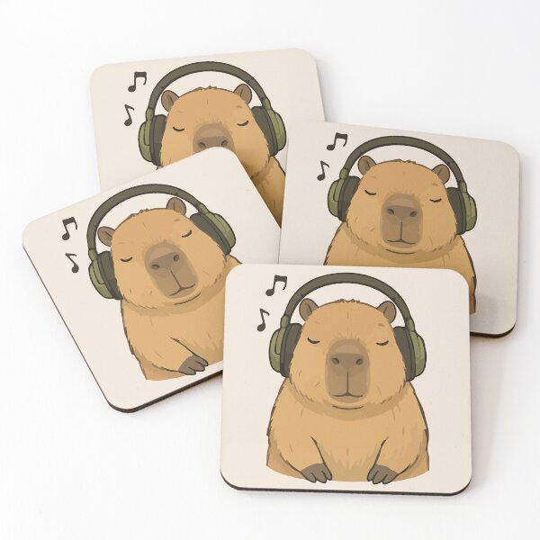 Item preview, Capybara Cartoon Listening to Music Headphones  designed and sold by stylishdzign.
